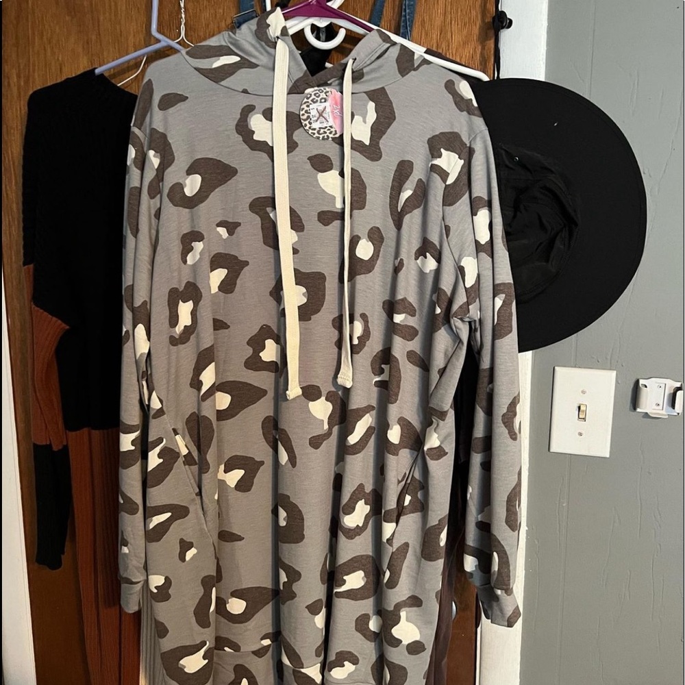 Leopard hoodie dress.